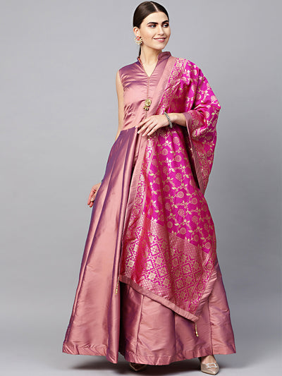 IESB3287 Silk Anarkali Kurta Gown with Banarasi Dupatta