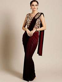 Draped Ruffled Pre-stitched Saree with Embellished Floral Crop Top Blouse