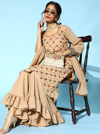 Chhabra 555 Georgettte Frilled Sharara Set Embellished With Resham Embroidery & Mirror Work