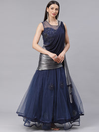 Made to Measure Embellished Sequinned Cocktail Gown with Draped Attached Dupatta