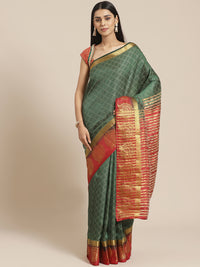 Traditional Banarasi Saree with Contrast peacock motif woven border
