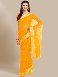 Yellow Chanderi Silk Kota saree with intricate Zari weaving in a striped pattern Saree