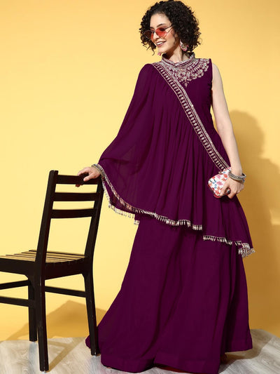 Chhabra 555 Zircon Embroidered Flared Cocktail Gown with Pre Draped Embellished Stylized Dupatta 
