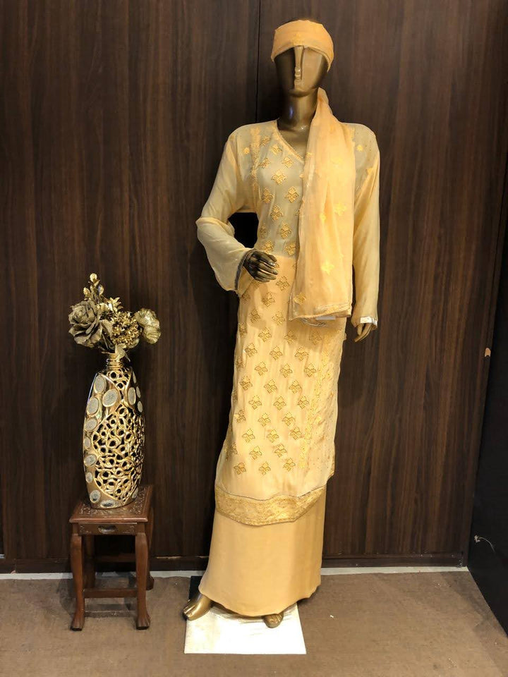 Crepe Silk Embroidery Dress Material with sequence Work and chiffon dupatta