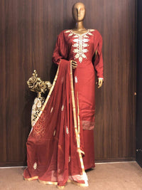 Satin Silk Dress Material with Gota Patti Work and  chiffon Dupatta