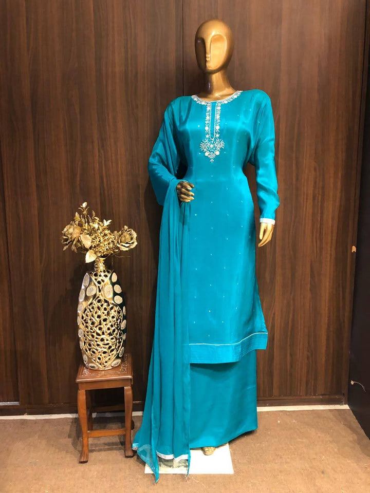 Crape Garkan Work Dress Material with nazneen Dupatta