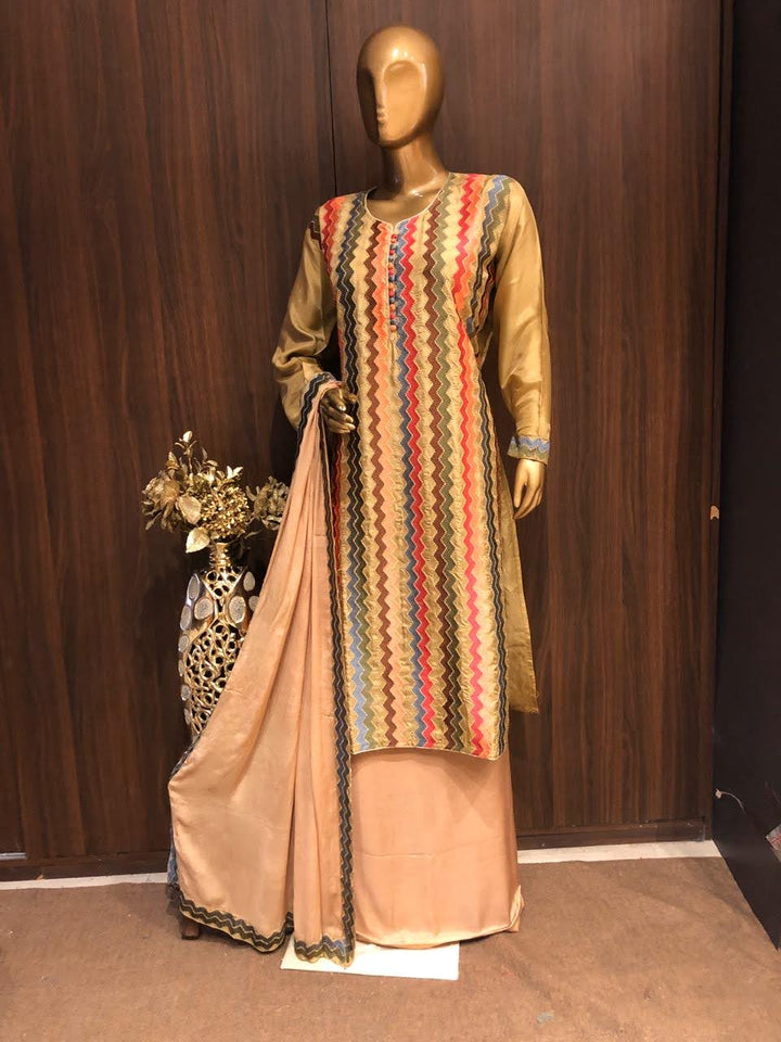 Cotton Multi Colour Dress Material with Resham Work