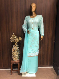 Crape Dress Material with Embroidery Work and Nazneen Dupatta