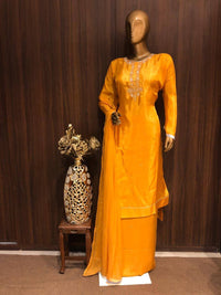 Crepe Silk Dress Material with Zarkan Work  and Chiffon Dupatta