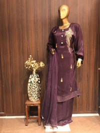 Crepe Silk Dress Material with Beats Work and Chiffon Dupatta
