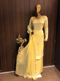Crepe Silk Dress Material with Embroidery Work and Chiffon Dupatta