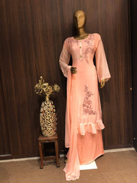Crepe Silk Dress Material with Hand Work and Chiffon Dupatta