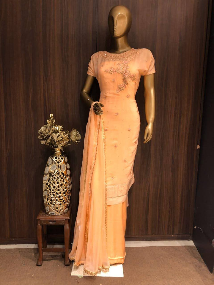 Crepe Silk Dress Material with Embroidery sequence Work and Chiffon Dupatta