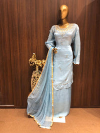 Crepe Silk Dress Material with Embroidery Work and Chiffon Dupatta