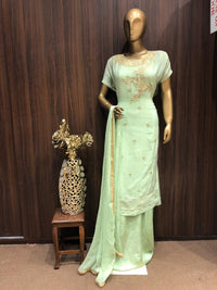 Crepe Silk Dress Material with Embroidery Work and Chiffon Dupatta