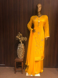 Crepe Silk Dress Material with Hand Work and Chiffon Dupatta