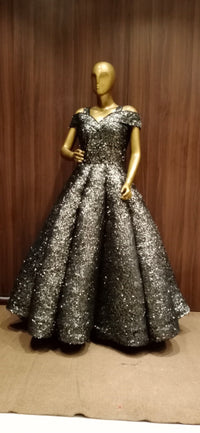 Black Off shoulder Barbie Style Cocktail Gown with Swarovski Work