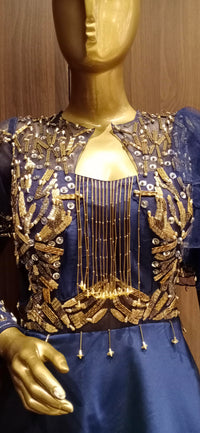 Blueviolet Raw Silk Barbie Syle Gown With Heavy Stylish Work