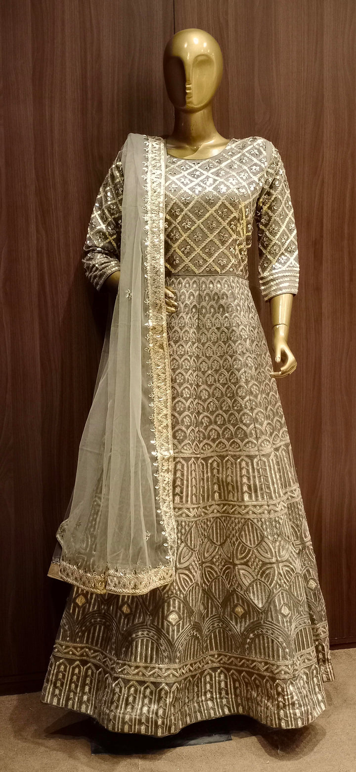 Anarkali Cocktail Heavy Sequence Work Gown with Net Dupatta four side border