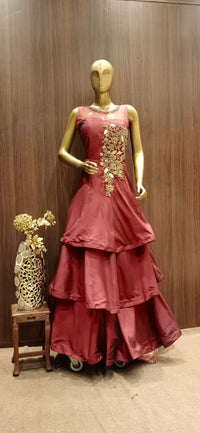 Ruby Colour Anarkali Cocktail Gown with zardozi and Swarovski Work