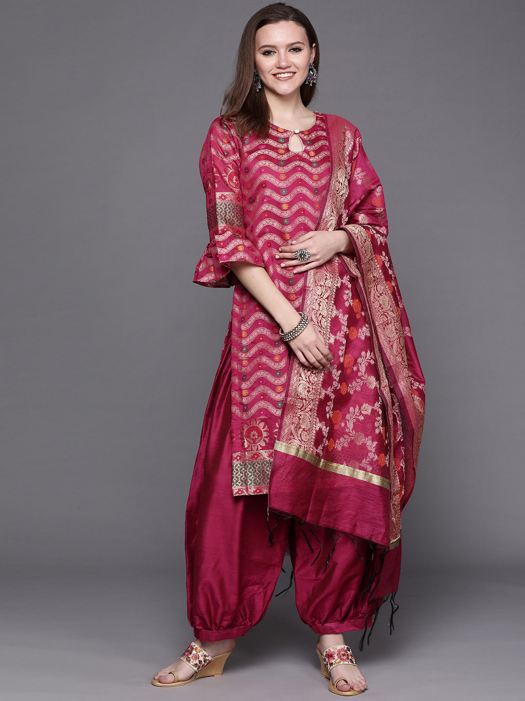 Chhabra 555 Made to Measure Banarasi Handloom Zari & Resham Woven Suit Set with Jhalar Dupatta