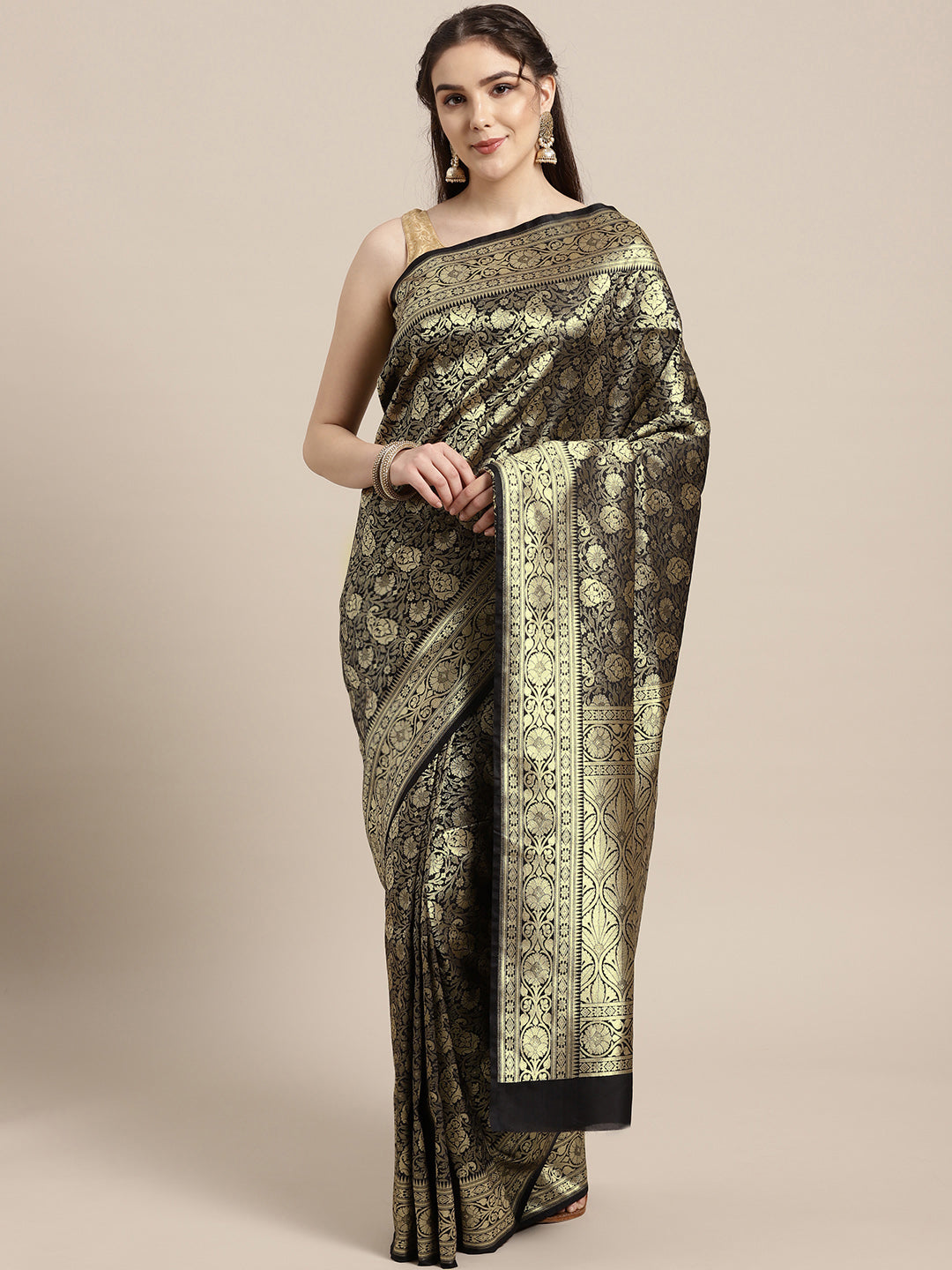 Chhabra 555 Kanjiwaram inspired silk saree with intricate zari weaving in a contemporary floral pattern