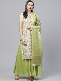 Chanderi Dress Material with  Resham Embroidery & Woven Banarasi Dupatta