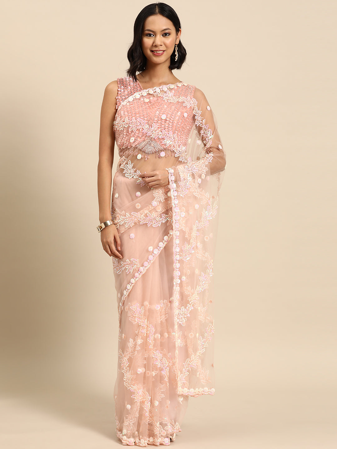 Chhabra 555 Summar Pastel Multicolor Sequences Embellished Party Wear Net Saree With Cutwork Border
