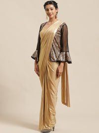 Ruffle Pre-Draped Gold Metalic Saree with Frills and Sequenced Embroidery Jacket Blouse