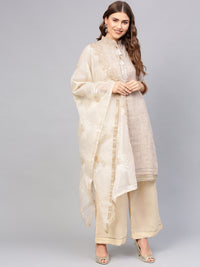 Chhabra 555 Made to Measure Beige Printed Gota Embellsihed Kurta with Resham Embroidered Dupatta and Pallazo