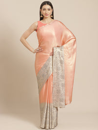 Pastel Ombre Satin Cocktail Saree with Crystal Embellishments in Floral Pattern