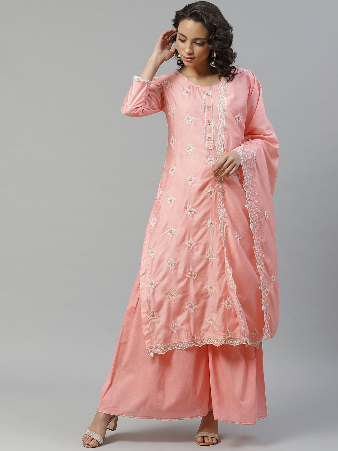 Chhabra 555 Chikankari Resham Embroidery Semi-stitched suit with Scalloped Lace Dupatta