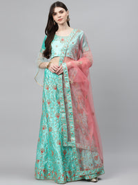 Pastel Semi-Stitched Lehenga Set with Zari & Resham Meenakari  Floral Embroidery