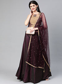 Gold Print Crop Top Lehenga Choli with Sequin Embroidery