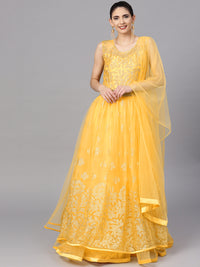 Chhabra 555 Made-to-Measure Yellow Embroidered Gown With Layered Hemline and Sequin Work