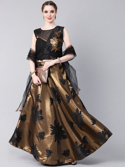 Chhabra 555 Made-to-Measure Crop Top Lehenga Set with Crystal Embellishments and Metallic Foil Print