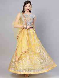 Chhabra 555 Made-to-Measure Crop Top Lehenga Set with Resham Zari Embroidered Blouse and Gota Patti Lehenga