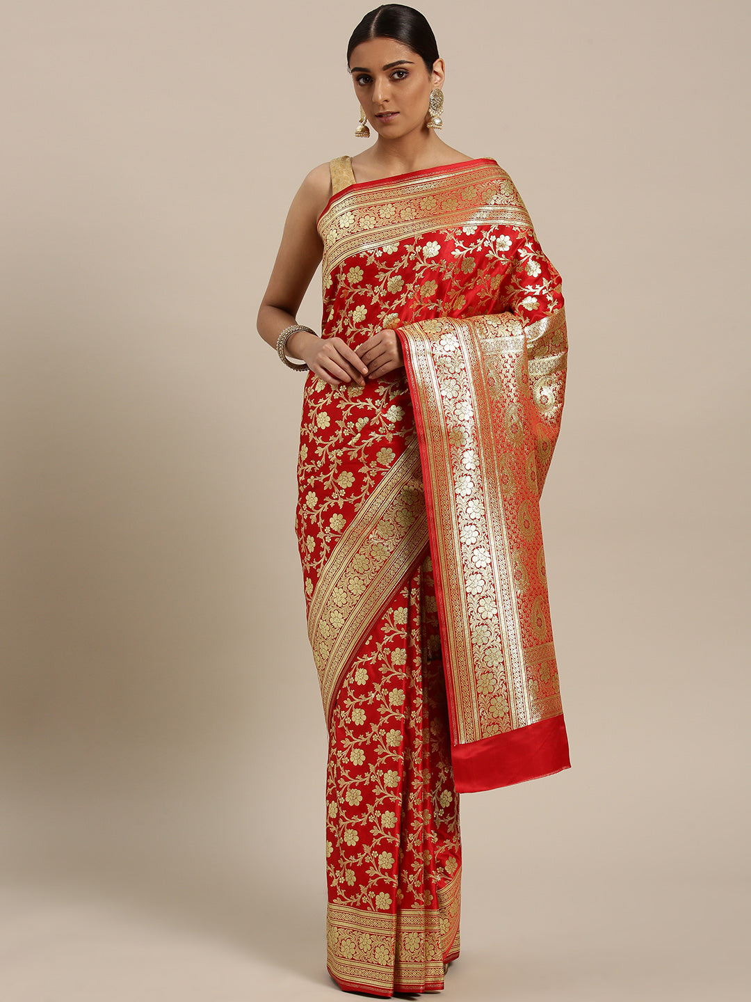 Chhabra 555 Kanjiwaram inspired silk saree with intricate zari weaving in a jaal pattern