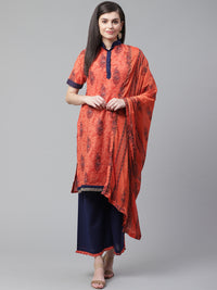 Handloom Cotton Dress Material with Block Printing and Mirror Embellishments /Borders