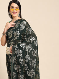 Chhabra 555 Bottle Green Bling Cocktail Sequinned Georgette Saree with Crystal Embellished Border