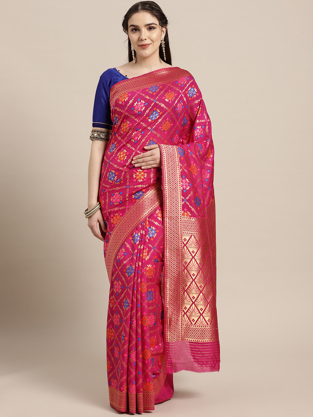 Chhabra 555 Mysore silk saree with intricate zari weaving and Ikat inspired resham pattern