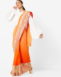 Ombre Pastel Orange Georgette  Summer Saree with Chantilly Lace Border