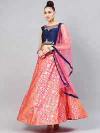 Chhabra 555 Made-to-Measure Crop Top Set with Embroidered blouse, dupata and Banarasi lehenga