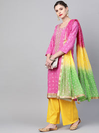 Chhabra 555 Made to Measure Kurta Pallazo Set With Bandhej Ombre print and Gota Patti Embroidery