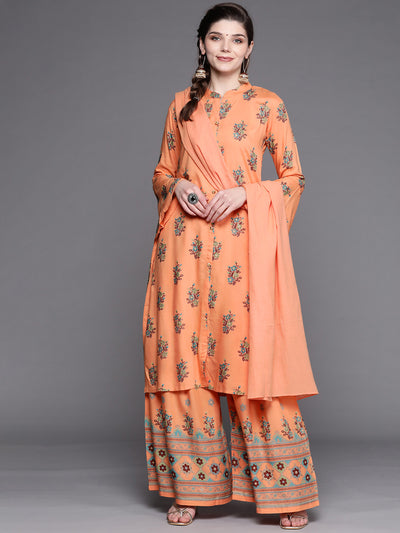 Chhabra 555 Made to Measure Floral Digital Print Mandarin Collar Kurta Sharara Set with Bell sleeves