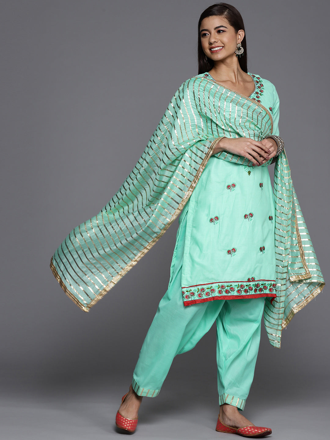 Chhabra 555 Cotton Embroidered Unstitched Suit Salwar Set With Embellished Duppatta