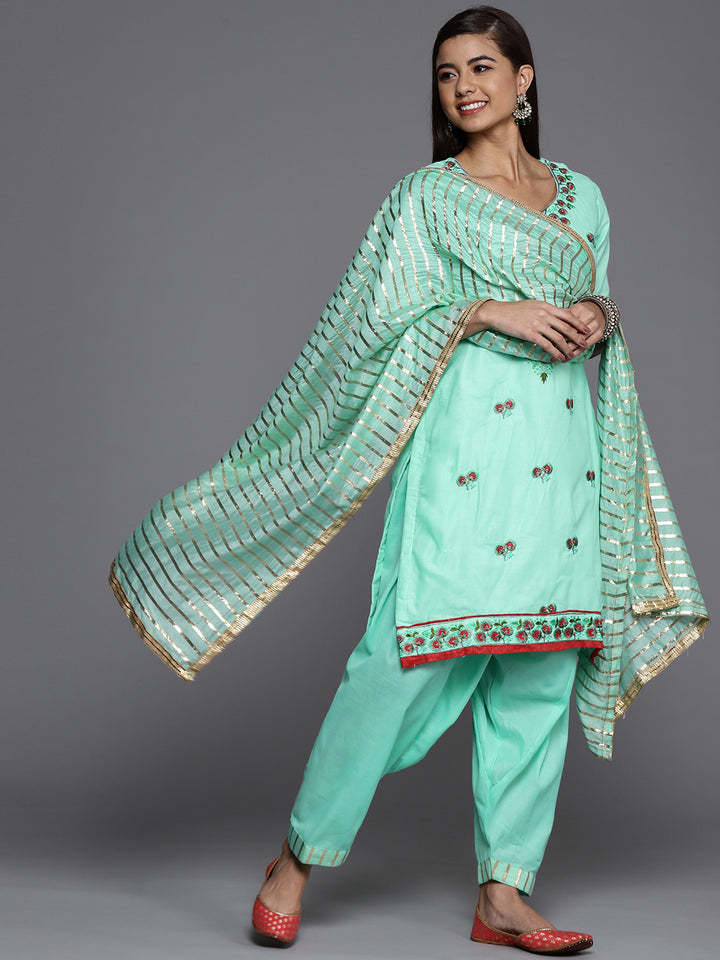 Chhabra 555 Cotton Embroidered Unstitched Suit Salwar Set With Embellished Duppatta
