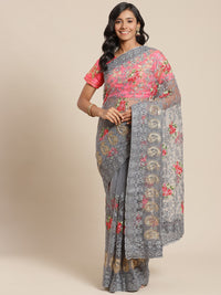 Resham Embroidered Saree with Scalloped border, Zari paisleys and crystal Embellishments