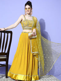 Chhabra 555 Mirror & Cut Dana Embellished Georgette Pleated Lehenga Set with Stylish Crop Top Blouse