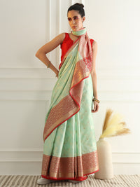 Chhabra 555 Colorblocked Banarasi Silk Saree with Meenakari Zari Floral Motifs
